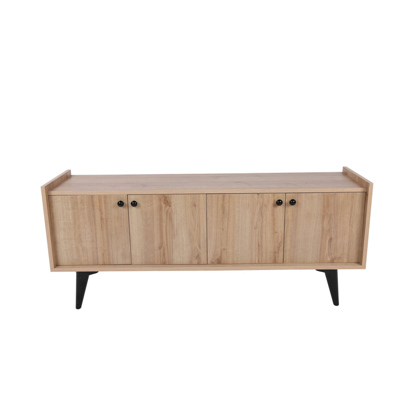 Modern Oak TV Stand with Wall-Mount Option, 59.1 x 24.4 x 15.7 inches | 100% Melamine Coated Particle Board, Thickness: 0.7 inches | Scandinavian Design, Multiple Shelves, Durable Plastic Legs, Elegant Home Décor