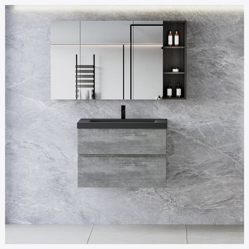 Meuble-lavabo flottant 30 po avec lavabo, rangement mural moderne pour salle de bain, Noir, noir, noir, noir, Gris