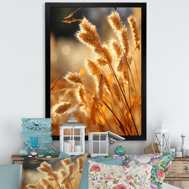 Golden Meadow Grass sur toile, Cadre simple noir, H 40 po x l 30 po x P 1,5 po