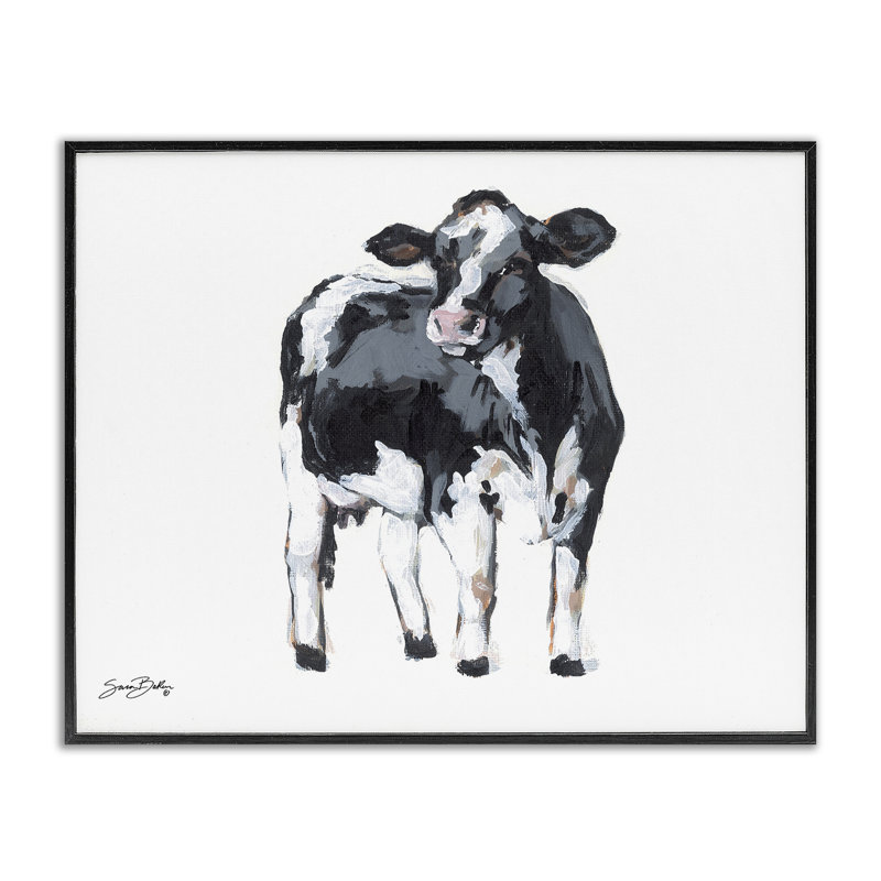 Vache laitière regardant giclée encadrée, design par Sara Baker, H 16 po x l 20 po, Giclée encadrée noir minuit