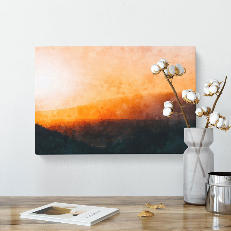Sunset Over The Hills & Mountains - Wrapped Canvas Painting, 50cm H x 76cm W x 3cm D