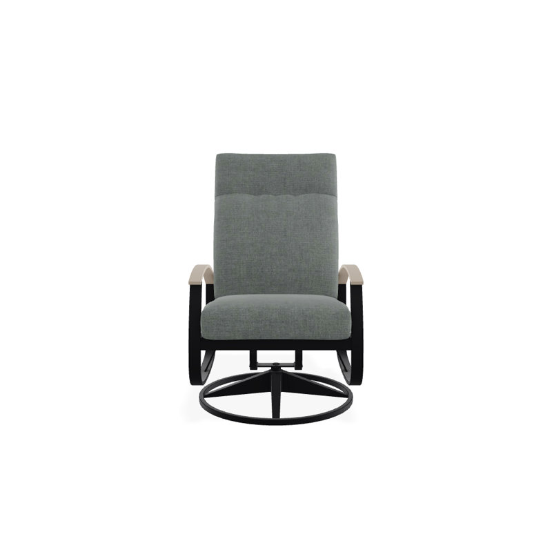 Belle Isle Outdoor Swivel Lounge Chair, Textured Black, Cabana Classic Black Stripe Sunbrella®, Desert P60
