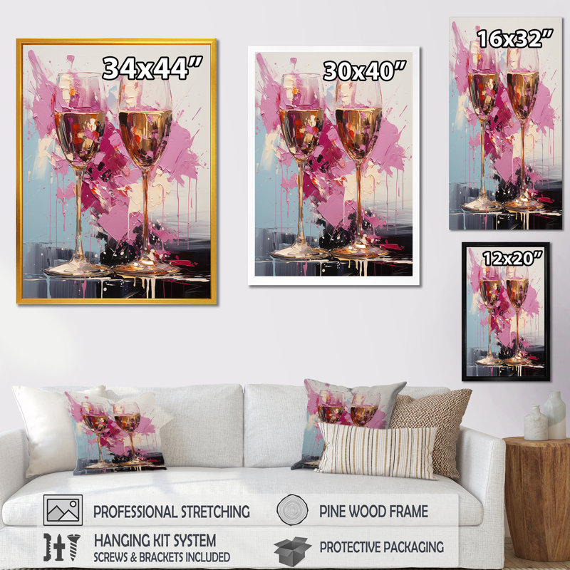 Pink Champagne Essence - Champagne Wall Art, Gold Floater Framed, 60" H x 28" W x 1.5" D