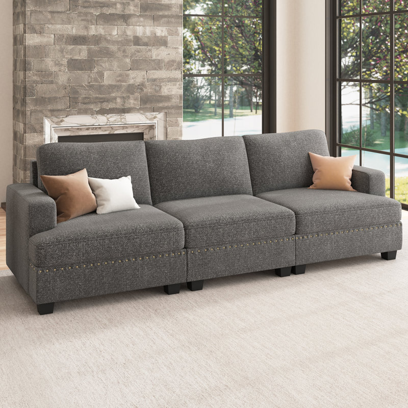 Canapé modulaire rembourré 3 places Anureet, Polyester gris clair