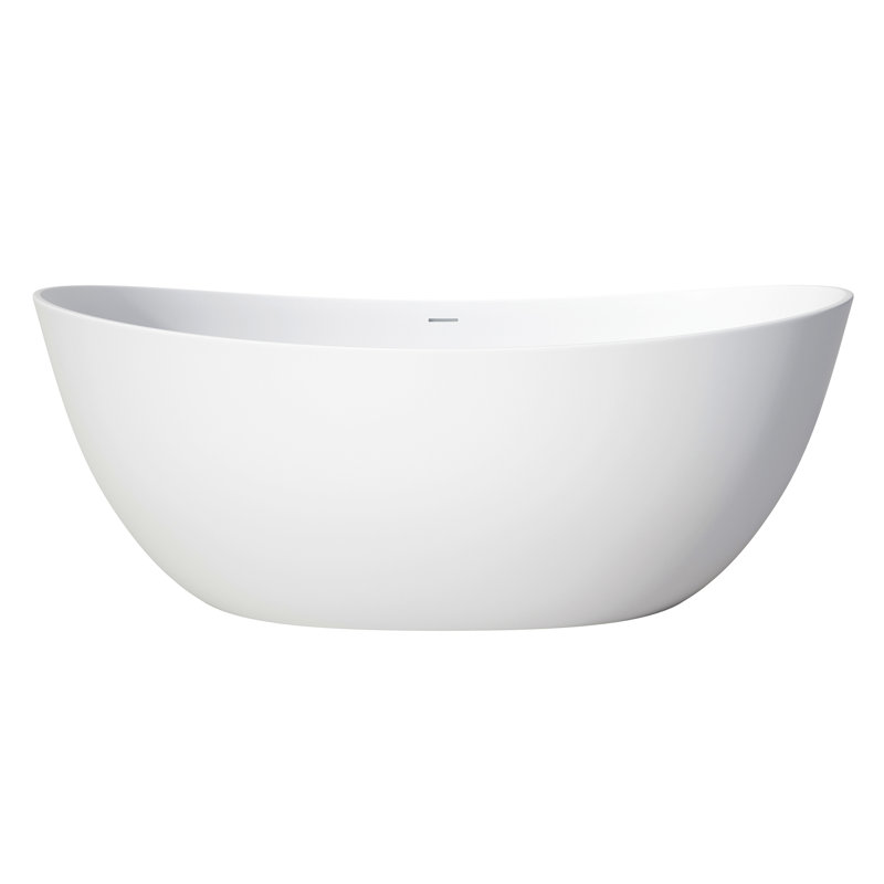 Solid Surface Soaking Bathtub - Deep Soak Freestanding Tub White