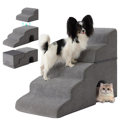 Escalier pour chien H 23 po, marches pour chien à 5 marches pour lit haut, escalier pliable pour les petits chiens et les chats, lits, rampe antidérapante pour animaux de compagnie et rampe avec housse imperméable, gris