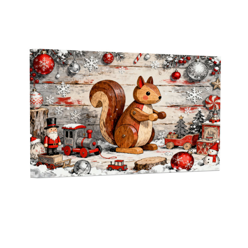 Écureuil de Noël en bois, décorations de Noël, scène d'hiver, H 12 po x l 18 po