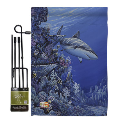 Les animaux de la mer en récifs requin retrouvent un polyester de 2 côtés 18,5 x 13 po. ensemble de drapeau