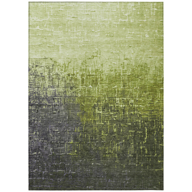 Lime Round Flat Woven Synthetic Washable Rug