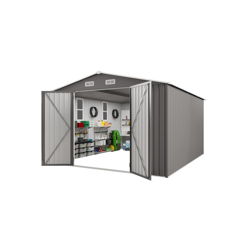 10x12 ft. Outdoor Storage Shed Large Metal Garden Shed with Double Door and Two Translucent Windows Waterproof Tool Shed for Backyard