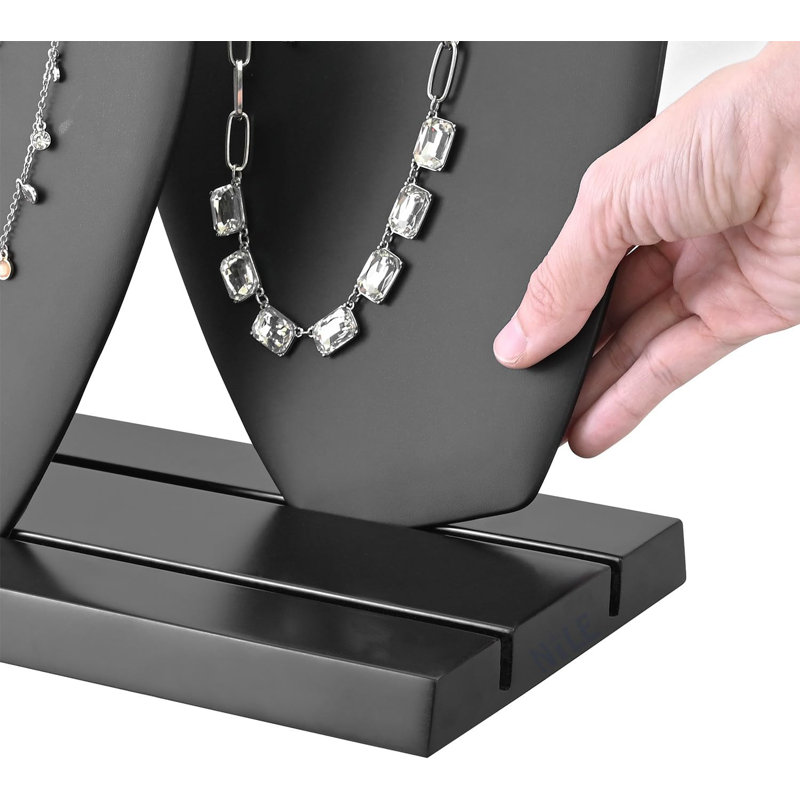 Deluxe White Faux Leather Covered MDF Wood Multiple Necklace Display Stand with 2-Row Holder, 3 Removable Displays