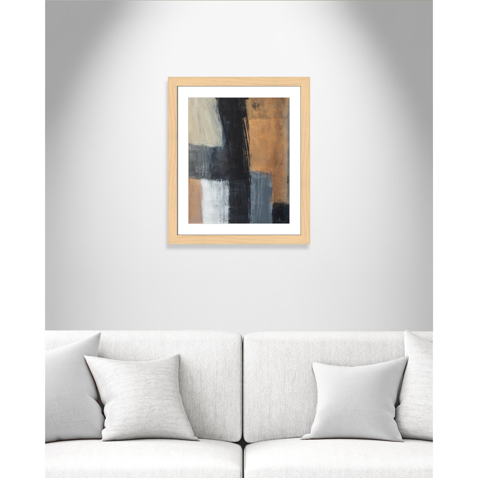 Calderon "Metallic Slate II" Print, Natural Cube Frame Matted, 27" H x 23" W x 1.25" D  