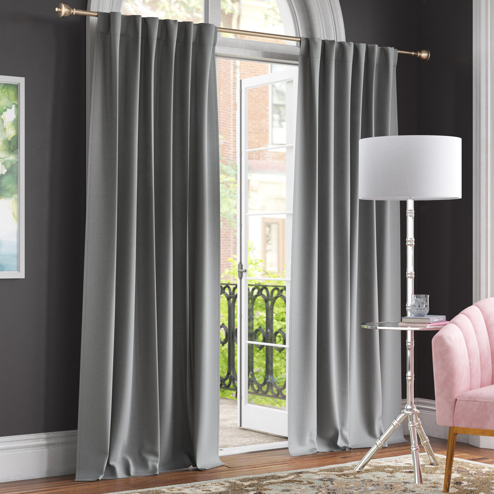 Gabriella Blackout Linen Curtain, Dark Gray