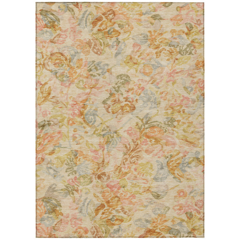 Machine Washable Indoor/Outdoor Chantille ACN2723 Floral Rug, 8' x 10', Peach