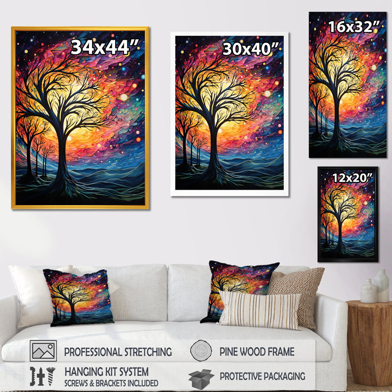 «Blue American Basswood Tree Moonlight 3», art mural arbre, Cadre simple noir, H 20 po x l 12 po x P 1 po