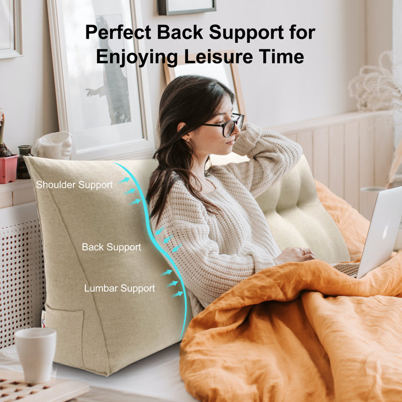 Sit-up Back Comfort Large Triangular Bolster Headboard Reading Wedge Pillow Compression, Full, Natural