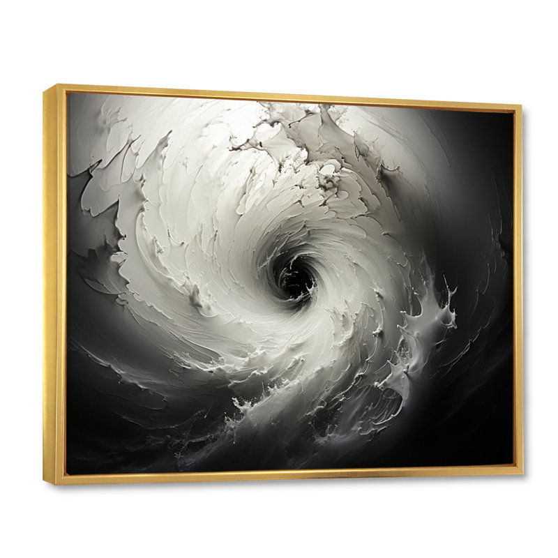 Tempête tourbillonnante grise abstraite III sur toile, H 12 po x l 20 po x P 1 po, Cadre flottant doré