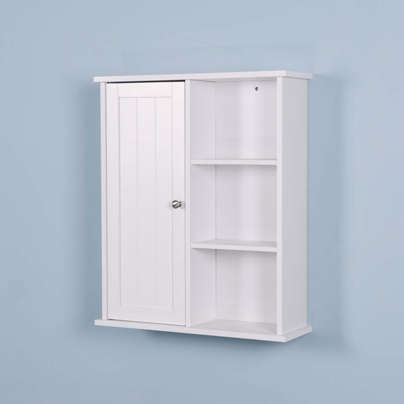 Armoire à pharmacie murale avec porte et tablette réglable, armoire de rangement en bois avec espace de rangement ouvert