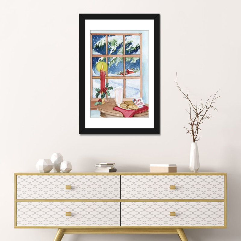 « night before christmas iv », reproduction sur toile, H 26 po x l 18 po x P 1,5 po, Toile avec cadre noir, Blanc
