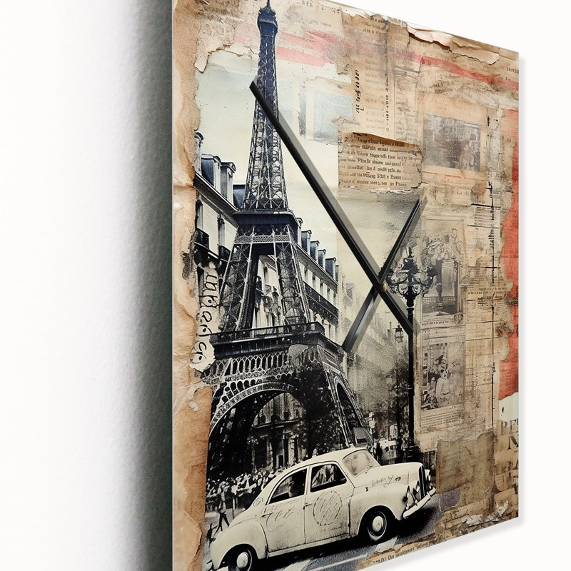 Paris Chronicles Vintage Collage VI - Horloge murale rétro City Paris, Petit