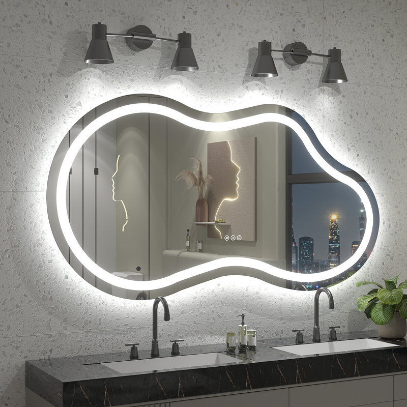 Aevar UL Certified Front & Back Lighted Anti-Fog Tempered Glass Irregular Bathroom/Vanity Mirror with 3-Year Warranty
