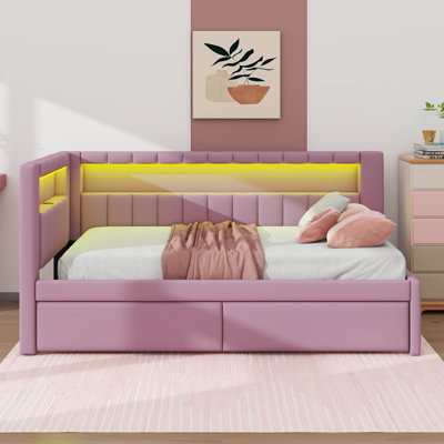 Dimension Upholstered Platform Bed With USB Ports, LED Illumination, And A Concealed Trundle