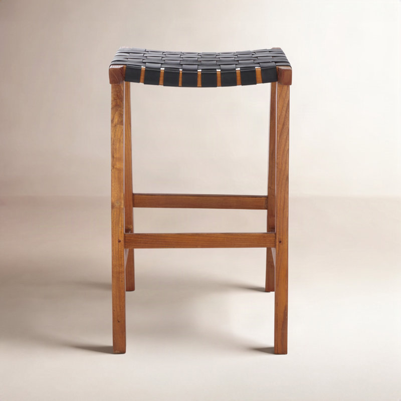 Alston Backless Leather Bar & Counter Stool, Natural, Black, Bar Stool (30” Seat Height)