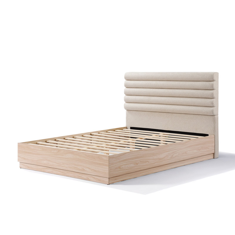 Structure de lit en bois avec tête de lit tapissier Boucle