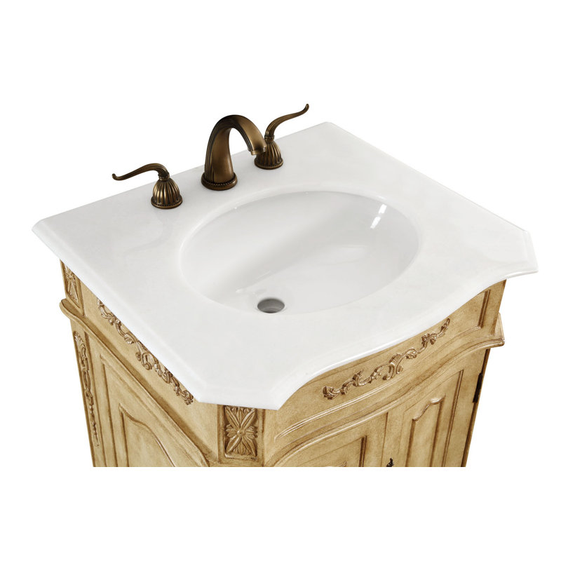 Lunette 24'' Single Bathroom Vanity with Top, Antique Beige, Off White