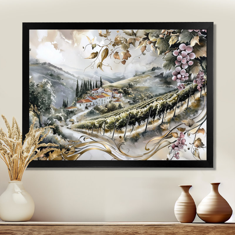 Douro Valley Wineyard Dreams - Vineyard, art mural, H 12 po x l 20 po, Black Single Picture Framed