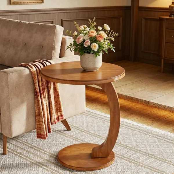 Table de bout en C, table d'appoint ronde en forme de C