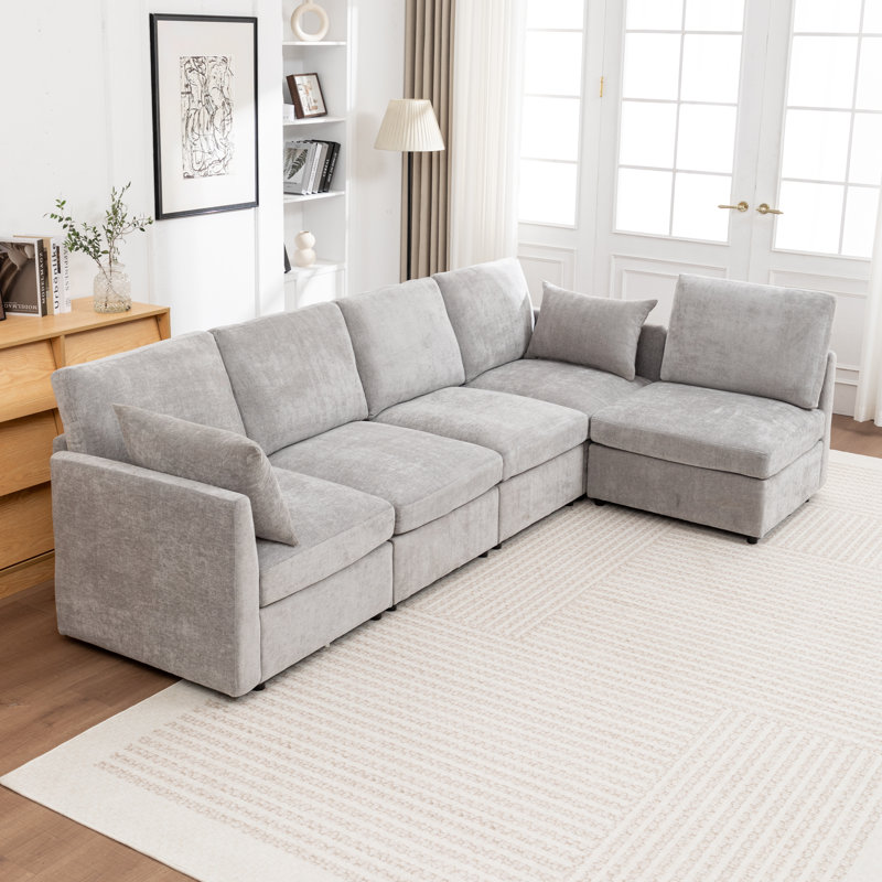 Miller 5 - Piece Modular Upholstered Sectional, Gray