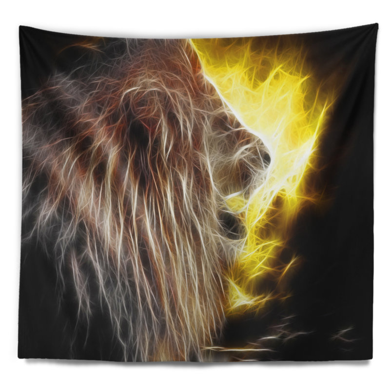 Lion avec feu de tapisserie Animal, H 32 po x l 39 po