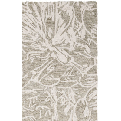 Abed Hand Tufted Wool/Cotton Floral Rug in Grey/Ivory