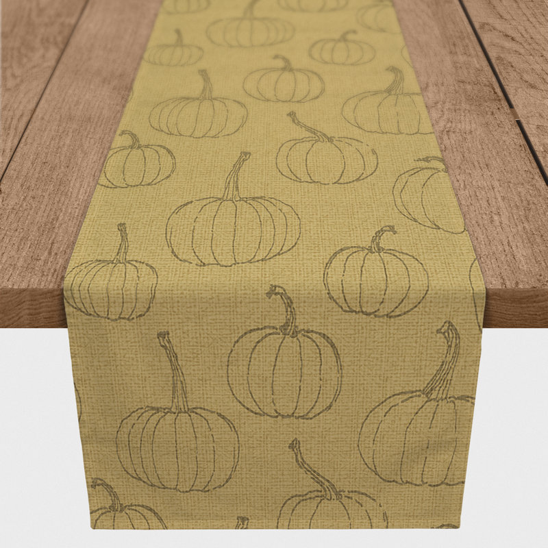 White Pumpkin Pattern Table Runner, Yellow, 90" x 16"