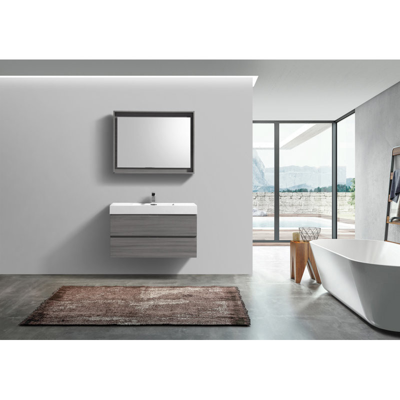 Meuble-lavabo simple mural 39,5 po avec plateau en acrylique renforcé, Gris cendré Valcun