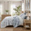Ensembles de literie réversibles pour lit double et queen, couette bleue en mélange de coton pour la maison