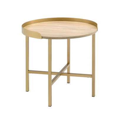 Table de bout ronde avec plateau et plateau de table seulement, sans chaises.