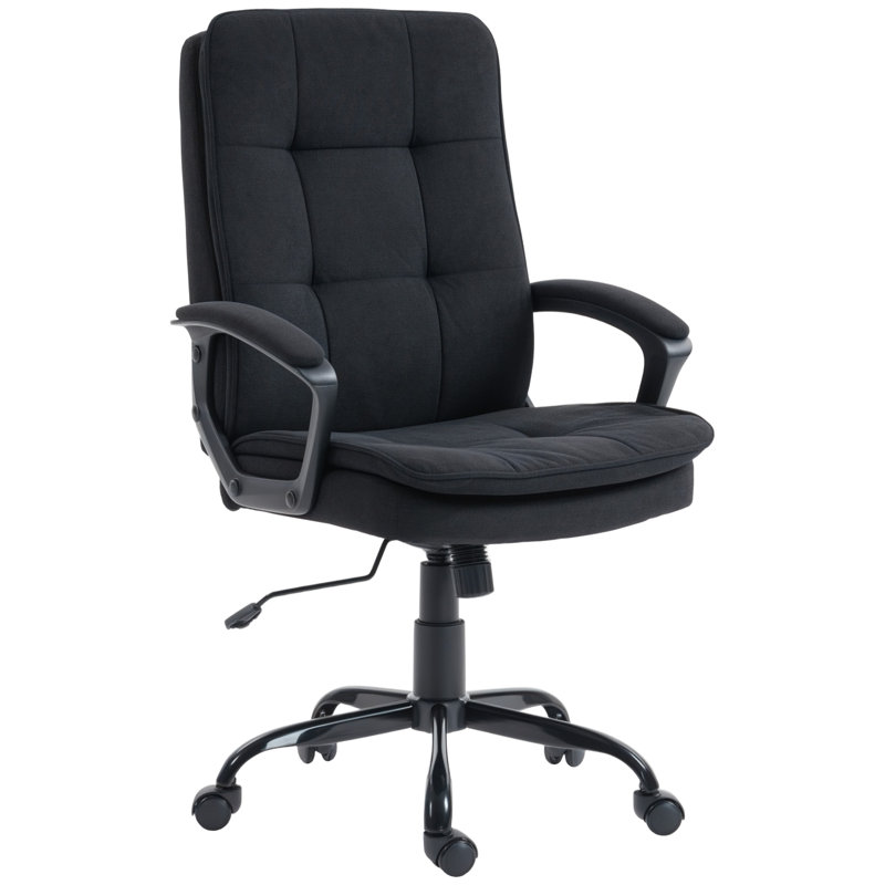 Polyester Desk Chair PU Leather Office Chair Adjustable Height, Black