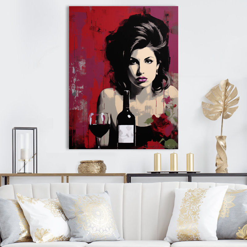 Popart Portrait Winehouse In Wine I, reproduction d'art sur toile, H 32 po x l 24 po, Cadre flottant noir