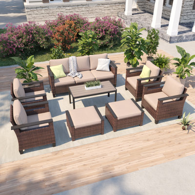 Ensemble de conversation pour patio 8 pièces, canapé en rotin PE toutes saisons