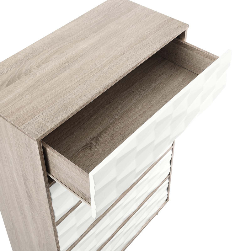 Commode 5 tiroirs Vespera par Modway, Chêne / blanc