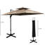 Parasol de patio décalé avec base, rotatif à 360 °, structure de pavillon double, 8 nervures, inclinaison sans effort, manivelle, café rotatif à 360 degrés, double plateau, inclinaison simple,