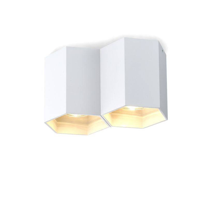 UltraBeam GU10 LED Dimmable Hexagonal Surface Mounted Ceiling Spotlight - 3000k warm white, 11cm H x 10.4cm W x 11cm D, White