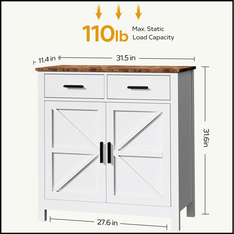 Armoire de rangement moderne avec 2 tiroirs et 2 portes, Blanc