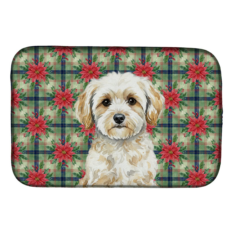 Maltipoo Christmas PoinsettIas Dish Drying Mat