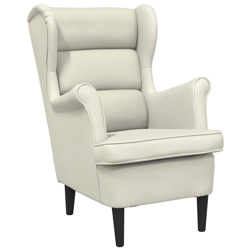 Aristokles Upholstered Wingback Chair, Cream White Polyester