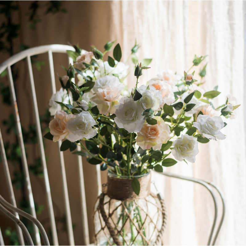 Tige de rose en fleurs Real Touch, Champagne
