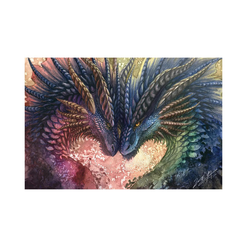 Dragon Love - Framed Wall Art Print, 12" H x 18" W, Wrapped Canvas, Does Not Apply