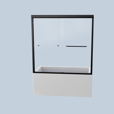 Semi- Shower Door, 56 - 60 In. Width, 6Mm Tempered Glass, Matte Black Look Tub Black, Smooth Sliding Mechanism